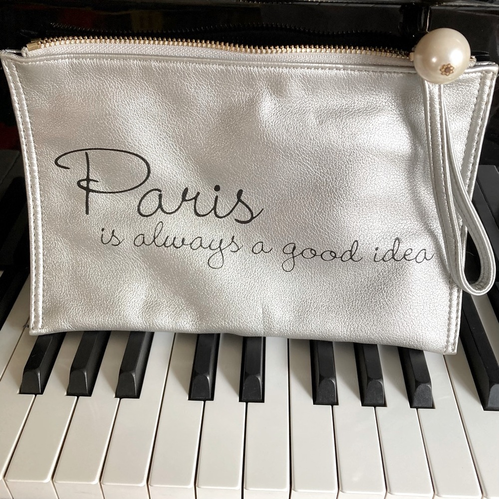 Deux Lux Silver Tone Faux Leather Paris Themed Large Wristlet Wallet Clutch - Picture 2 of 16